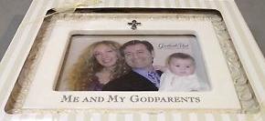 Me and My Godparents. Holds 4 x 6 photo, cream with silver cross. $25