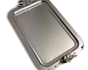 Stainless Steel tray measures: 17 3/4 inches long x 13 3/4 inches wide. 